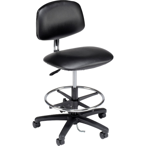 ESD Stool, Vinyl, Black, 17 in - 25 in Seat Height, Armless Arms